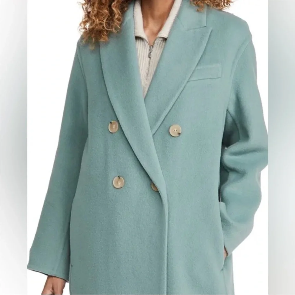 Vince Double-Breasted Teal Trench Coat - Picture 6 of 8